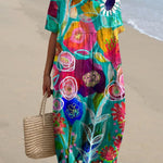 Women's Vintage Lovely Floral Art Print Flowy Dress