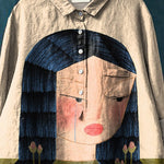 Lotus Lady Art Printed Women's Casual Cotton And Linen Shirt