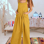 Women's Solid Color Loose Elegant Casual Cotton Linen Suspender Jumpsuit