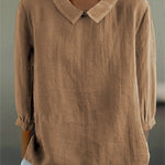 Women's Solid Color Casual Cotton And Linen 3/4 Sleeve Shirt