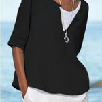 Women's Solid Color Loose Elegant Casual Cotton And Linen Mid-sleeve Shirt