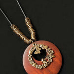 Women's Ethnic Style Wood And Alloy Long Chain Necklace