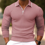 Men's Solid Color Lapel Slim Fit Cotton Blend Long Sleeve Polo Shirt
