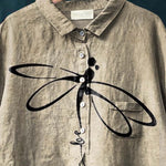 Let It Be Dragonfly Art Pattern Print Casual Cotton And Linen Shirt