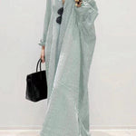Women's Elegant Cotton Linen Striped Cardigan Loose Casual Irregular Dress