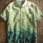 Gradient Background Vintage Print Casual 100% Cotton Shirt