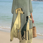 Women's Retro Minimalist Dog Print Pocket Cotton Dress