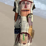 Women's Vintage Funny Abstract Figure Art Print Flowy Dress