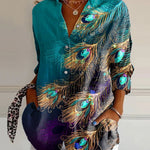 Women's Peacock Feathers Art Print Casual Cotton Shirt