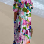 Oil Painting Abstract Floral Garden Printed Women's Flowy Dress