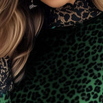 Women's Lace Panel Leopard Printed Velvet T-Shirt
