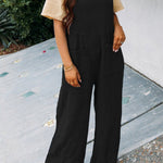 Women's Casual Solid Colour Square Neck Jumpsuit With Pockets