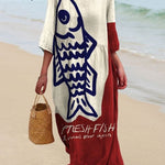 Women's Vintage Fish Art Print Flowy Dress