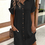 Women's Casual Solid Color Button Down Short Sleeve Dress