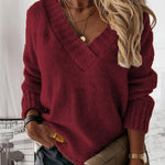 V-neck Long-sleeved Pullover Sweater Top