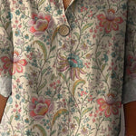 70s Style Vintage Floral Garden Printed Women's Casual Cotton Linen Shirt