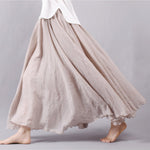 Women's Cotton Linen Skirt Casual Elastic High Waist Pleated A-Line Beach Skirts