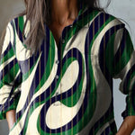 Abstract Swirl Pattern Printed Women's Casual Cotton And Linen Shirt