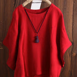 Women's Solid Color Loose Elegant Bat Sleeve Casual Cotton And Linen Shirt