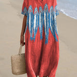 Women's Vintage Lovely Sardines Art Print Flowy Dress