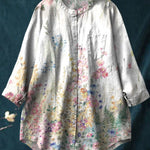 Vintage Botanical Floral Print Casual Cotton And Linen Shirt