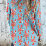 Lobster Repeat Pattern Printed Women's Button Back Casual Knitted Shirt