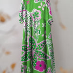 Women's Vintage Green Floral Print Pocket Cotton Dress