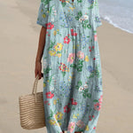 Retro Style Summer Floral Pattern Printed Women's Flowy Dress