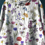 Spring Botanical Garden Pattern Printed Women's Casual Cotton And Linen Shirt