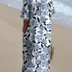 Spring Blue Floral Repeat Pattern Printed Women's Flowy Dress