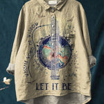 Vintage Whisper Words Of Wisdom Let It Be Art Print Casual Cotton And Linen Shirt