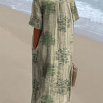 Women's Vintage Style Tree Repeat Pattern Printed Flowy Dress