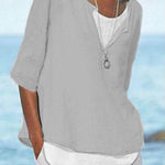 Women's Solid Color Loose Elegant Casual Cotton And Linen Mid-sleeve Shirt