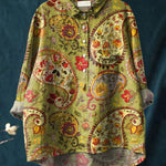 Vintage Ethnic Floral Pattern Art Print Casual Cotton And Linen Shirt