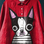 Lovely Chihuahua Dog Graphic Printed Women's Casual Cotton And Linen Shirt