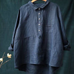 Women's Lapel Neck Casual Solid Colour Cotton And Linen Long Sleeve Shirt