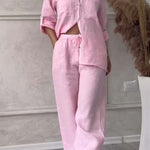 Casual solid color cotton and linen pants two-piece set