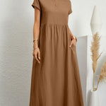 Women's Solid Color Cotton Linen Round Neck A-Line Dress
