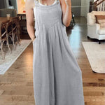 Women's Solid Color Loose Elegant Casual Cotton Linen Suspender Jumpsuit