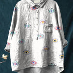 Colorful Simple Spiritual Eyes Decorative Pattern Casual Cotton And Linen Shirt