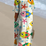 Lovely Cartoon Fish And Sea Star Pattern Printed Women's Flowy Dress