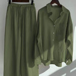 Women's Solid Color Loose Elegant High Waist Casual Cotton And Linen Suit