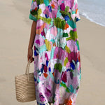 Oil Painting Abstract Floral Garden Printed Women's Flowy Dress