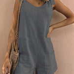 Women's Cotton Overalls Casual Sleeveless Shorts Romper Jumpsuit