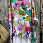 Oil Painting Abstract Floral Garden Printed Women's Casual Linen Cotton Pullover Top