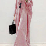 Women's Elegant Cotton Linen Striped Cardigan Loose Casual Irregular Dress