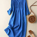 Cotton And Linen V-Neck Pleated Loose Dress