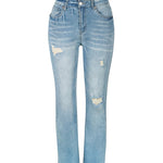 Stretch Washed Ripped Wide-leg Jeans