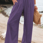 Women's Cotton and Linen Elasticated Waist-waisted Wide-leg Pants