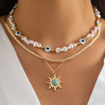 Vintage Ethnic Style Eye And Sun Turquoise Pendant Necklace